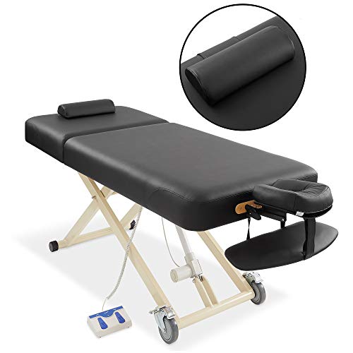 Saloniture Professional Electric Lift Massage Table With Adjustable Backrest - Includes Headrest, Face Cradle And Bolster - Black #TOP15