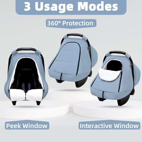 Image of SWESEN Winter Car Seat Covers for Babies, Cozy & Warm Cover, Infant Car Seat Canopy Water Resistant, Universal Cold Weather Shield, Blue