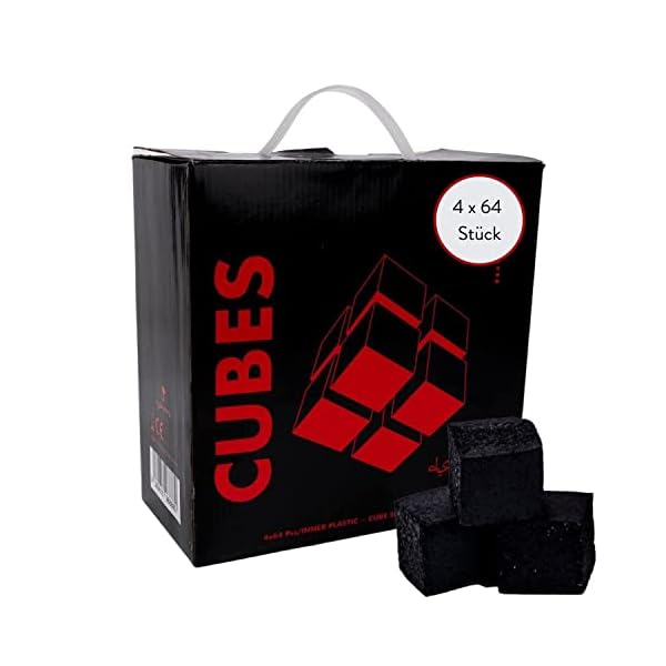 Dschinni Cubes Deluxe Boxkohle 4 x 1 kg I Kokosnuss Kohlen mit Langer Brenndauer I Shisha-Kohle 26x26x26 mm…