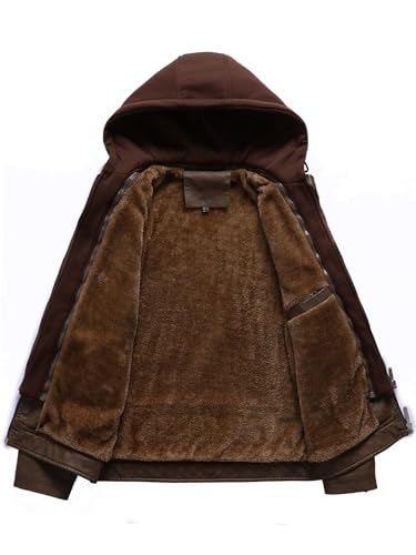 Men's Leather Motorcycle Jacket with Removable Hood Mens Faux Leather Jacket Men PU Vintage Bomber Coat3