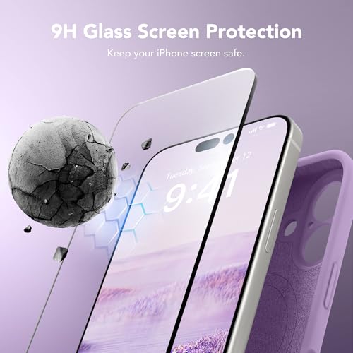 Image of Magnetic for iPhone 16 Case, Compatible with MagSafe, [Screen Protector + Full Camera Protection], Silicone Shockproof Anti-Scratch Protective Phone Case for iPhone 16 6.1 inch, Light Purple