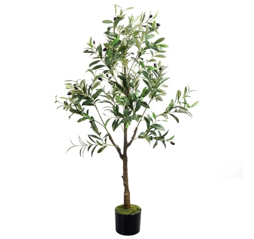 Künstlicher Olivenbaum 120cm Olivenbaum Künstlich Realistischer Kunstbaum Künstliche Pflanzen Groß mit Topf und Kunstgras, Kunstpflanze Deko für Wohnzimmer, Schlafzimmer, Büro, Garten, Home Decor