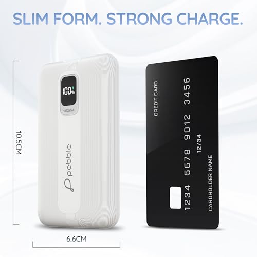 Image of Pebble Rapid Air 22W Fast Charging Power Bank | Compact & Lightweight | Digital Display | Type-C & USB Outputs | 10-Way Circuit Protection - White