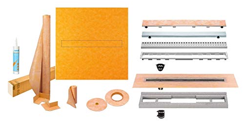 Schluter Kerdi-Line Shower Kit with 48in x 48in Shower Tray (KSLT1220) and Linear Drain - 48 Inch Off-set Channel Body, and Tileable Grate