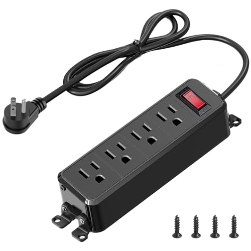 FENJIKRONIX Wall Mount Power Strip Black 4 Outlet Mountable Power Strip with Switch 6ft Flat Plug Extension Cord for Home Office and School ETL Listed (6ft 4 Outlets)