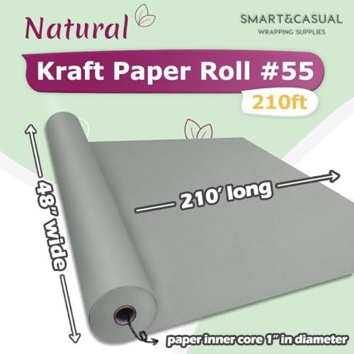 Image of SMART&CASUAL 48 inch x 2,520 inch (210') Light Grey Kraft Craft Paper Roll for Gift Wrapping Bulletin Board Bouquet Flower Art Packing Parcel Table Covering 80GSM 55LB (Light Grey, 48 inch x 210')