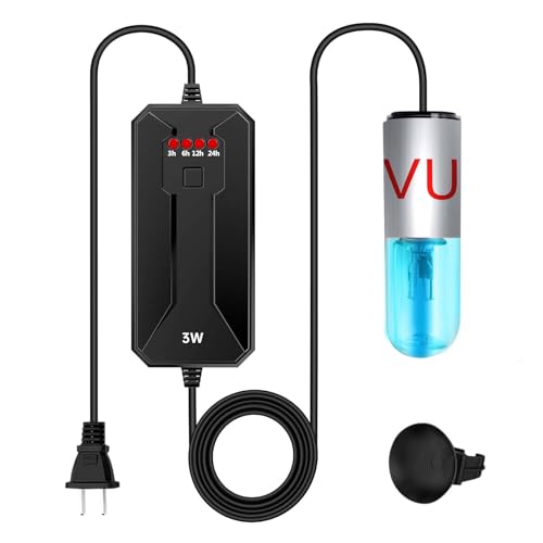 Rutloy Mini 3W Aquarium Clean Light with Timer Algae Removal Light Fish Tank LED Light Aquarium Green Clean Waterproof Light for Pond Tank Aquarium, Black