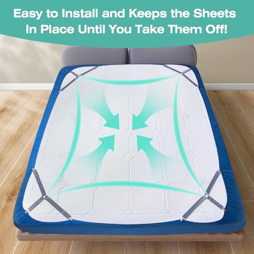 Image of Bed Sheet Straps, Easy to Install Sheet Straps, Fitted Sheet Clips, Adjustable Sheet Fasteners, Say Goodbye to The Messy Sheets (Gray-4 Pcs)