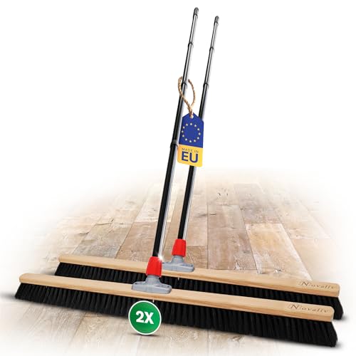 Novaliv Grosser Besen 2X Saalbesen 100 cm mit Stiel Borsten Kunstborsten Besen fein Ideal als Werkstattbesen mit Stiel Hallenbesen Industriebesen Hausbesen Kehrbesen Zimmerbesen Haarbesen Besen Groß