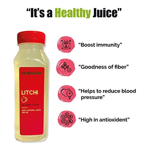 Image of Fairfarm Litchi Juice |No added colours, 0% Concentrate - Fresh and Tasty juice |Rich in Vitamin inchC inch & Fibre| FarmFresh - (Pack of 12 X 300ml)