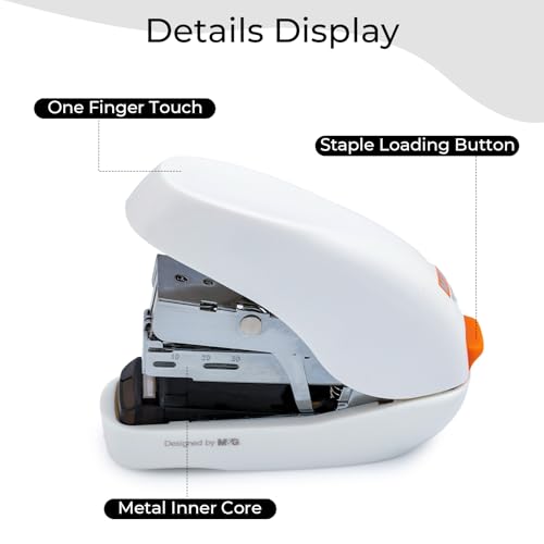 Image of M&G Mini Stapler with Staples, Small White Effortless Stapler Set, 20 Sheet Capacity, One Finger, 1000 Standard Staples, Office staplers for Desk, Easy to Load