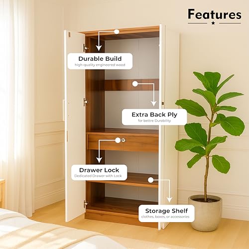 Image of Callas 2 Door Engineered Wood Wardrobe | Modern Bedroom Storage Cabinet with Lock & Shelves | Compact Almirah for Clothes,1 Year Warranty with Free Installation