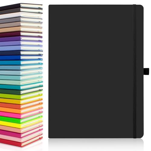 Notes London Eco A4 Notebook with Lined Pages, Pen Loop, Ribbon, Date Marks and Paper Pocket, Pocket Hardback Journal, Note, sustainably sourced Paper (Black)