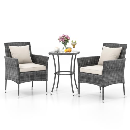 GIANTEX Juego de Muebles de Jardín 3 Piezas, 2 Sillones con Cojin...