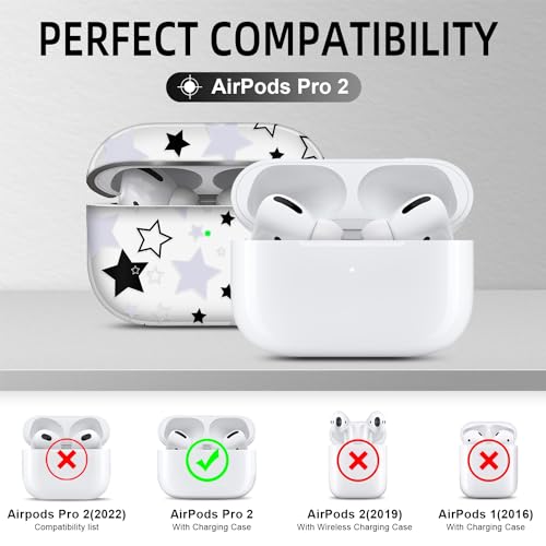 Image of Compatible with Airpods Pro 2nd Generation Case with Lanyard,Airpods Case Portable & Shockproof for Women Men,Black and White Five-Pointed Star