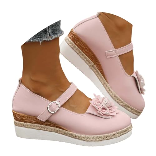Chaussures de marche élégantes pour femme - Talon compensé - Chaussures de travail avec fleurs - Style rétro - Baskets de sport - Mocassins - Chaussures de...