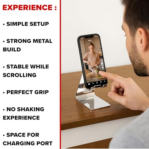 Image of iCare Stainless Steel Mobile Phone Holder Stand |Anti-Slip Silicone Grip| Laser Printed Customizable Premium Brushed Finish | Made in India|Desk Stand for Smartphones | Custom Logo Small Quantity
