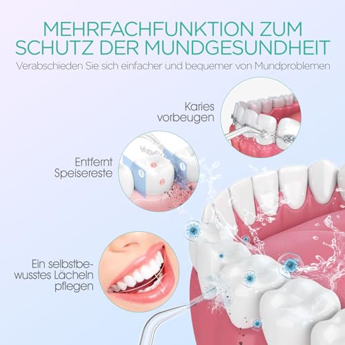 VOYOR-HEALTH Mini Tragbar Munddusche Kabellos, Elektrisch Mundduschen IPX7 Wasserdicht, Wiederaufladbar Water Flosser mit 3 Modi für Zuhause und Reisen zahnreinigung WF510 (Silber) – Bild 6