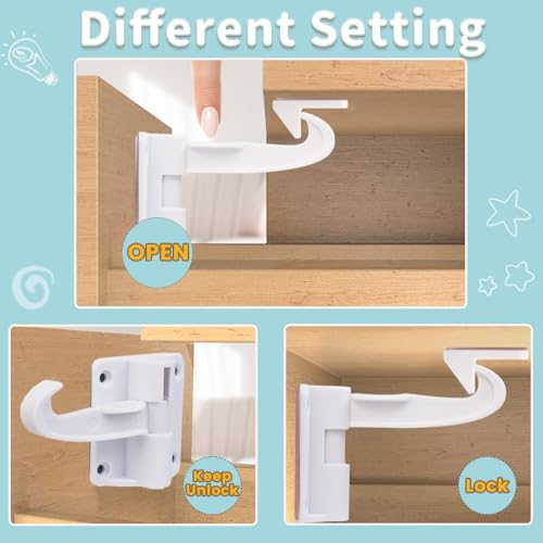 Invisible Baby Proofing Cabinet Latch Locks (12 Pack) - No Drilling or Tools Required for Installation