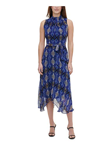 Calvin Klein Sleeveless Twist Neck Dress Ultramarine Multi 12