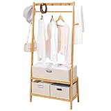 Homde Bamboo Clothing Rack with 3 Storage Box, Garment Rack Clothes Racks for Hanging Clothes, Standing Wardrobe Storage Rack with 2 Organizer Shelves, Portable, Natural