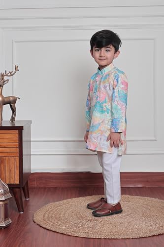 Image of POLKA TOTS Boys Cotton Ethnic Kurta Pajama Set with Attached Koti | Ethnic Motif Wear Kids Kurta Pyjama for Boys & Toddlers | Traditional Dress for Weddings & Festivals | Festive Jubba Set for Babies