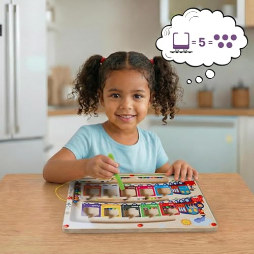 Image of Spartan Kids 3 in 1 Train Magnetic Maze Wooden Learning Toy, Magnetic Color Sorting Board and Colour Sorting Set for Counting, Fine Motor Skills and Preschool Fun