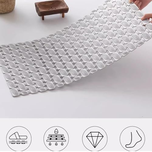 Image of HomeCloud Non-Slip Shower Mat for Bathtub, Anti-Slip Bath Mat with Suction Cups, Drainage Holes & Foot Massage Exfoliating Surface (D Light Grey)
