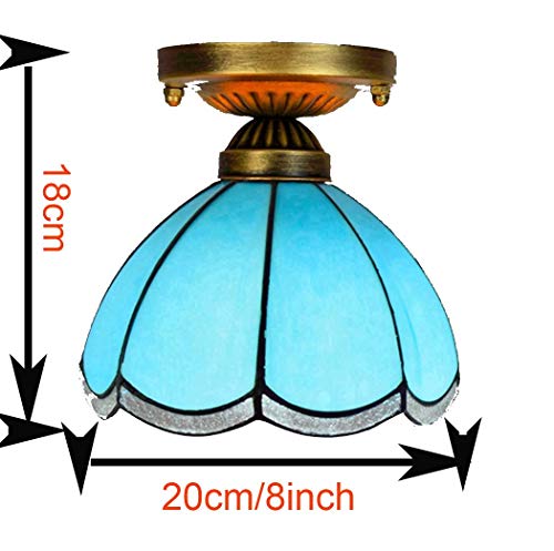 Plafond de style bleu rétro semi flush pendant light vitrail 8 pouces E27