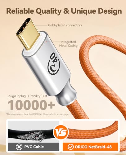 Image of ORICO Auso 40Gbps USB-C Cable 3.3FT with PD 240W Fast Charging, 8K60Hz Video,Thunderbolt4 /3 USB4 Compatible Data Cable,for iPhone 17 /16 /15 MacBook Docking -Orange