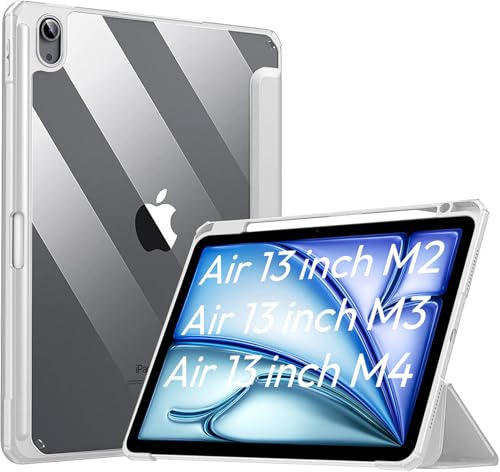 Image of Robustrion Cover for iPad Air 13 inch M4 /M3 /M2 (2026 /2025 /2024) Cover Case with [Pencil Holder] [Transparent Back] Hybrid Case Cover for iPad Air 13 inch [Auto Sleep Wake Support] - Grey