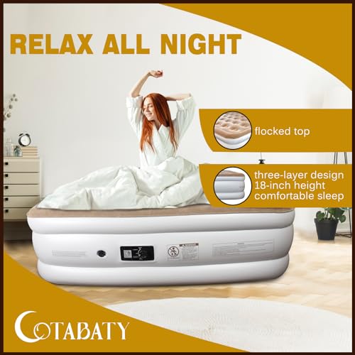 Image of 18 inch Inflatable Air Bed with Built in Pump,Inflatable bed with Self-Inflation /Deflation,Air Mattress Flocked Surface Blow Up Bed for Home Camping,203x152x45cm MAX (Double /King /Brown)