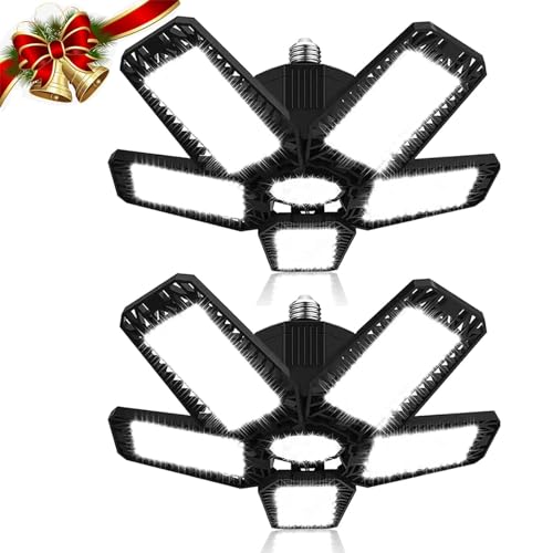 VRTOGTHE 2 Pack LED Garage Lights, 160W 16500LM 6500K Deformable Ceiling Lights With 5+1 Adjustable Panels, Shop Light for Basement Workshop Support E26/E27 Screw Socket