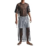 2022 Men Mesh T Shirt Transparent Striped Streetwear Short Sleeve Sexy Long Tops Fashion Party Nightclub T-Shirts Black XL