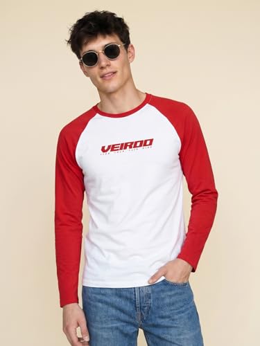 Image of Veirdo Pure Cotton Regular Fit Round Neck Front Chest Typographic Logo Printed Raglan Full Sleeve T-Shirt for Men (Colors: Green, Brown & Maroon)
