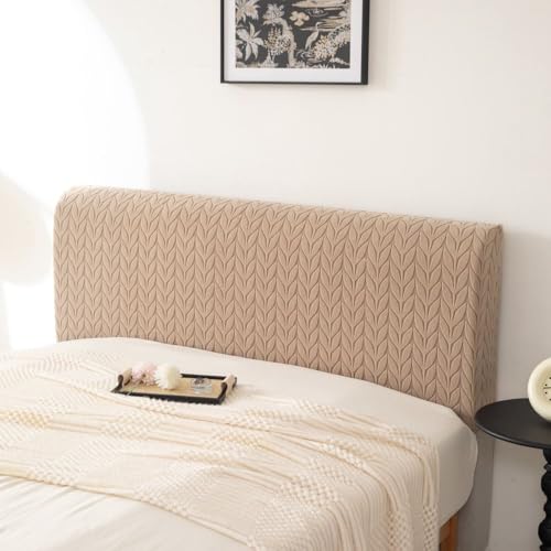 Image of HOMETHREADS Stretchable Lycra /Velvet Headboard Cover | Soft, Dust-Proof & Wrinkle-Resistant Bed Back Protector | Fits Leather, Wooden & Fabric Bedsides |for 5ft to 5.5ft Beds | (Beige, 150x65cm)