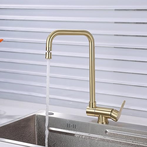 Robinet de Cuisine Pliable Or brossé avec mitigeur en acier inoxydable rotatif à 2 modes