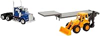 Vista 2 de Newray 1:43 Trailer Kenworth W900 with Backhoe Loader 1/43 Scale Replica