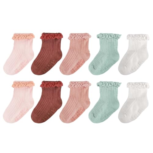 Image of MKYSZLT Baby Girl Ruffle Socks Non Slip Grip Socks Toddler Girls Cute Cotton Frilly Ankle Grippy Sock Newborn Infant Kids