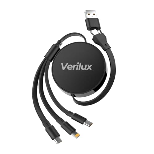 Image of Verilux 3 in 1 USB to Type C Cable, PD 100W Multi USB A /C to USB C /Light-ning /Micro USB Cable, 3.6FT Retractable Car Charger Type C Cable for iPhone 16 /15 /14, Galaxy S24 /S23, Android, Laptop