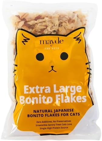 Mayde Bonito Flakes for Cats & Dogs - 100% Natural High-Protein Fish Treats for Cats & Dogs - Extra Large Dried Bonito Flakes - 4 oz Bag