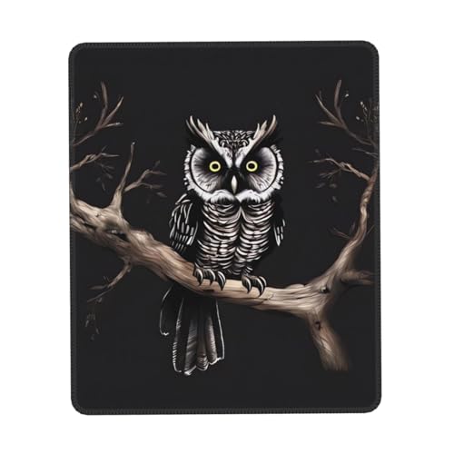 Alfombrilla de ratón para juegos con estampado de búho nocturno con bordes cosidos duraderos, base de goma antideslizante, alfombrillas cuadradas para mouse para el hogar