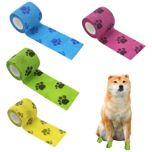 Vendas Autoadhesivas,4 Rollos Vendaje Autoadhesivo,Venda Cohesiva,Vendaje Deportivo 5cm×4.5m,Vendaje para Mascotas,Venda Cohesiva Adecuado para Mascotas Deportes Aire Libre Envolver Heridas
