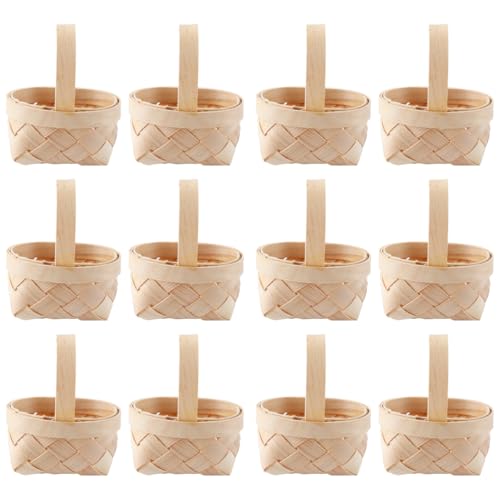 Ausi Lot de 12 mini paniers à fleurs en bambou tressés, petits paniers en osier pour mariage, maison, bricolage et décoration