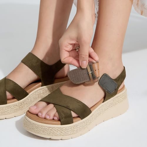 Image of UBFEN Womens Espadrille Platform Sandals Low Wedge Heel - Orthopedic Arch Support, Cushion Insole, Comfortable Dressy Buckle Sandals for Walking and Vacation