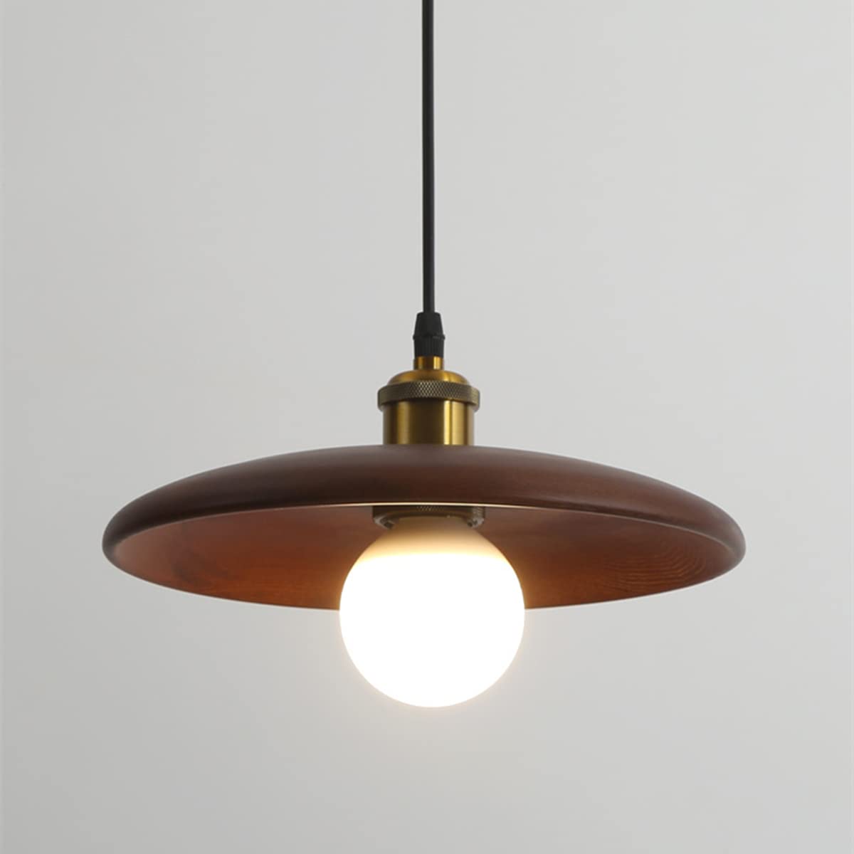 Chrasy Lampada a Sospensione Cavo Regolabile Legno Noce E27 28 cm Max 60 W | Illuminazione Verso il Basso, Atmosfera Calda, Paralume Compatto, Compatibile con Dimmer Esterno, Cucina Sala Bar Soggiorno