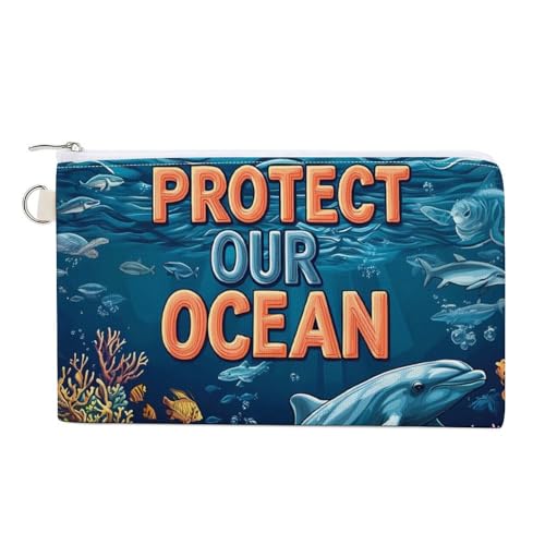 Protect Our Ocean Fashion Coin Purse Change Makeup Bag Canvas Pencil Pouch Travel