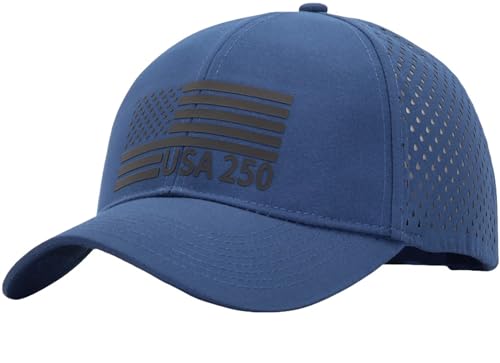 Image of 250th Anniversary USA Flag Hat, Laser Cut Breathable Mesh Patriotic Tactical Baseball Cap for Men Women, Fits OSFM&XXL Head