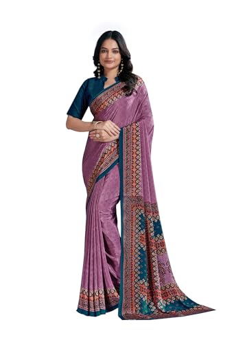 Image of Jaanvi fashion Women's Crepe Silk Saree with Unstitched Blouse Piece | Soft Lightweight Traditional Ethnic Wear Saree for Party, Wedding, Festival