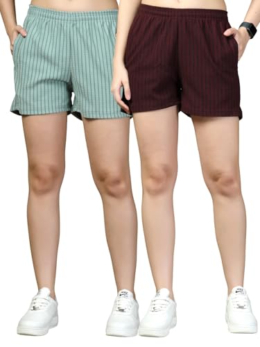 Image of UZARUS Women's Elastic Waist Shorts Night Wear Sports and Running Gym Workout and Yoga Regular Fit Short for Women Combo (Pack of 2)